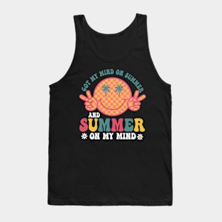 Groovy Happy Face Summer Vibes Got My Mind On Summer Teacher Tank Top